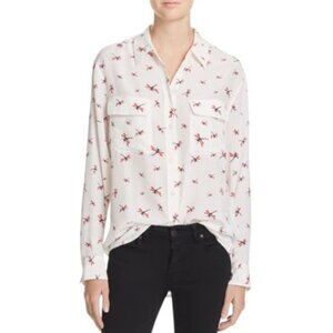 Equipment Signature Silk Blouse Nature White Multi Dragonfly Print Small NWT